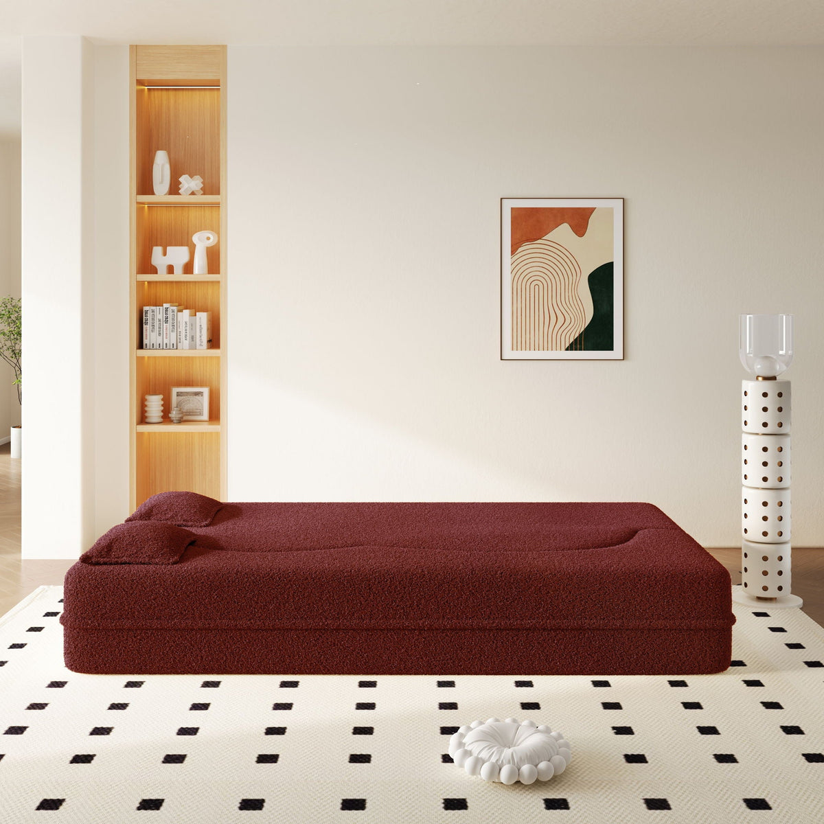 Modern Floor Sleeper Sofa Bed with 2 Pillows - Convertible Twin Size Folding Futon