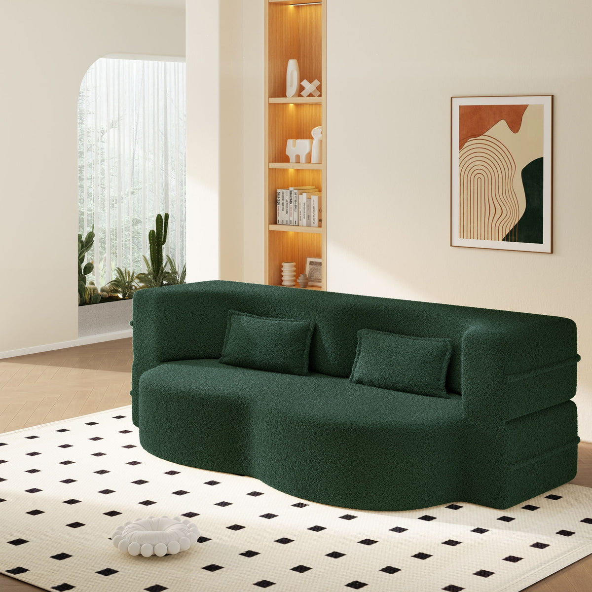 Modern Floor Sleeper Sofa Bed with 2 Pillows - Convertible Twin Size Folding Futon