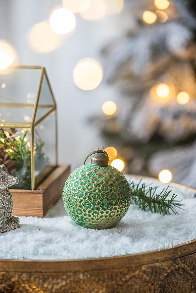 Green Glass Christmas Ball Ornaments — Set of 12