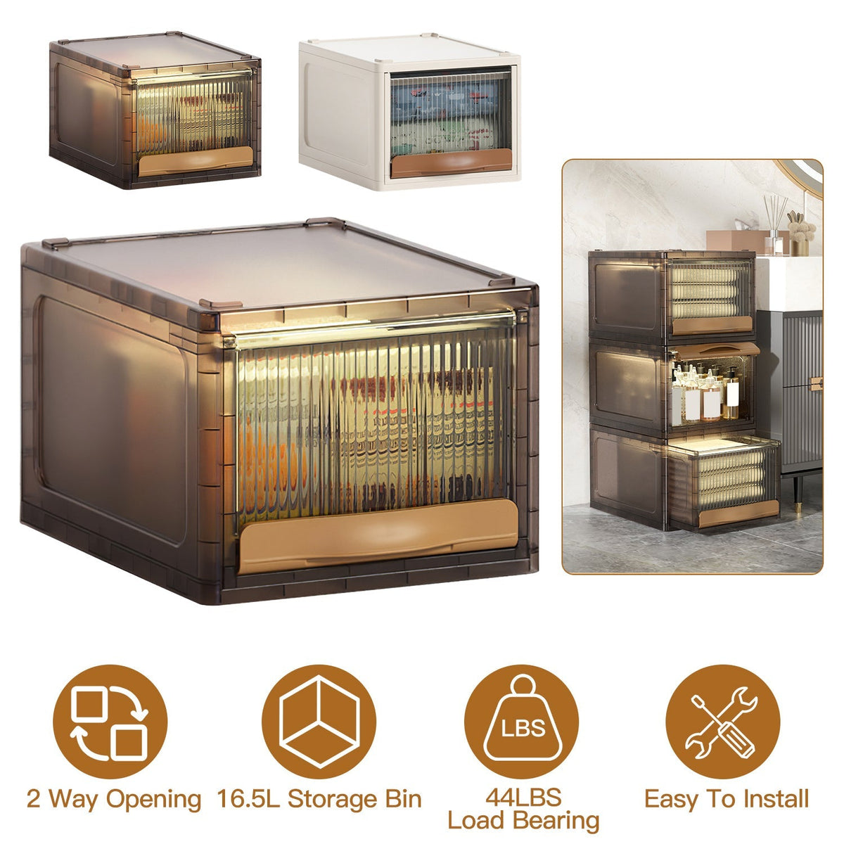 16.5 L Stackable Storage Bin with Dual Access