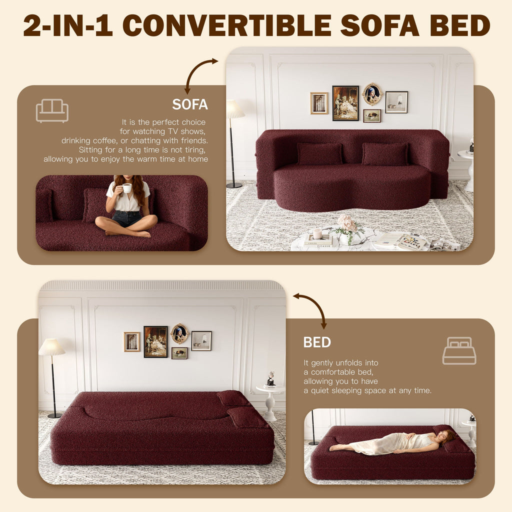 Modern Floor Sleeper Sofa Bed with 2 Pillows - Convertible Twin Size Folding Futon