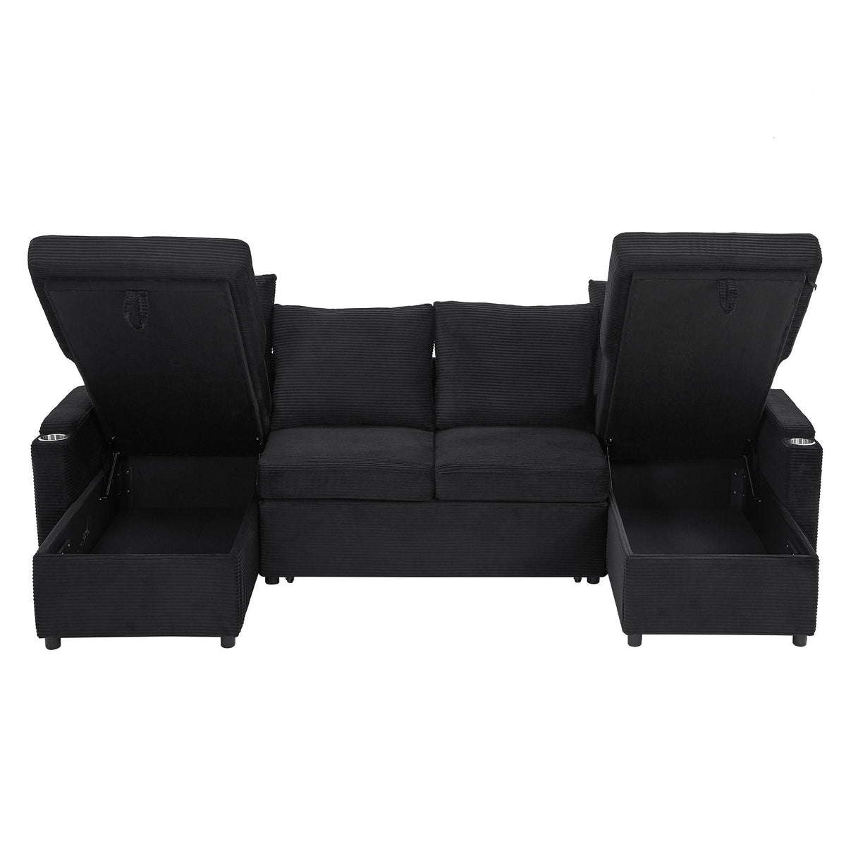 U Shaped Sectional Sofa Bed with Storage Chaise Lounges and USB Ports - Gray, Dark Green, Black