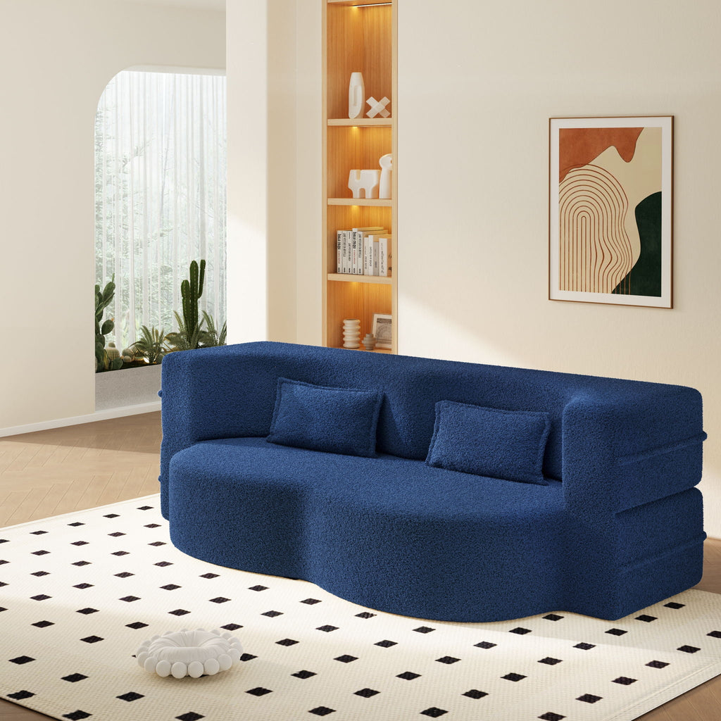 Modern Floor Sleeper Sofa Bed with 2 Pillows - Convertible Twin Size Folding Futon