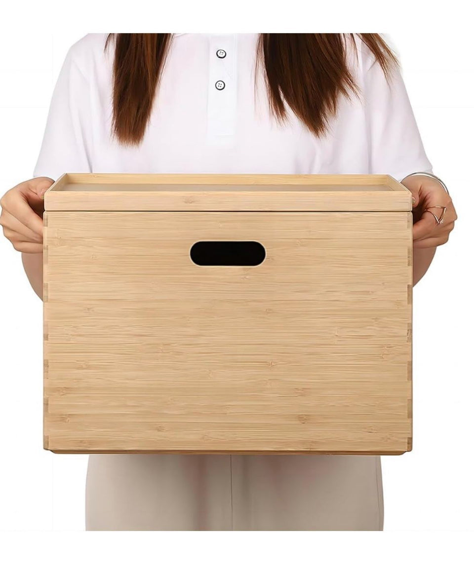 Open Box New  BAMOTTO Lidded Bamboo Storage Bins & Box/Cube/Basket, Home Kitchen and Office Storage Boxes with Handles & Stackable for Organizer Table