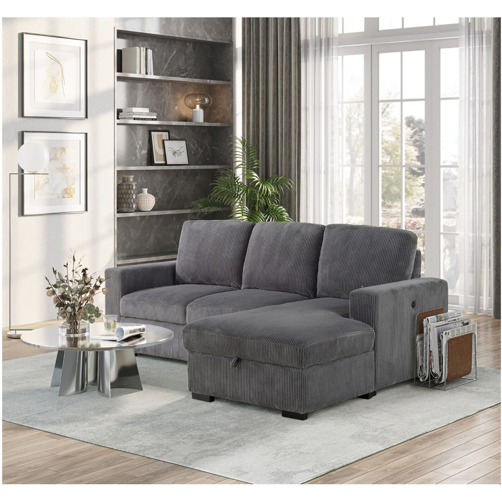 Dark Gray Sleeper Sectional Sofa with Pullout Bed - Contemporary Comfort