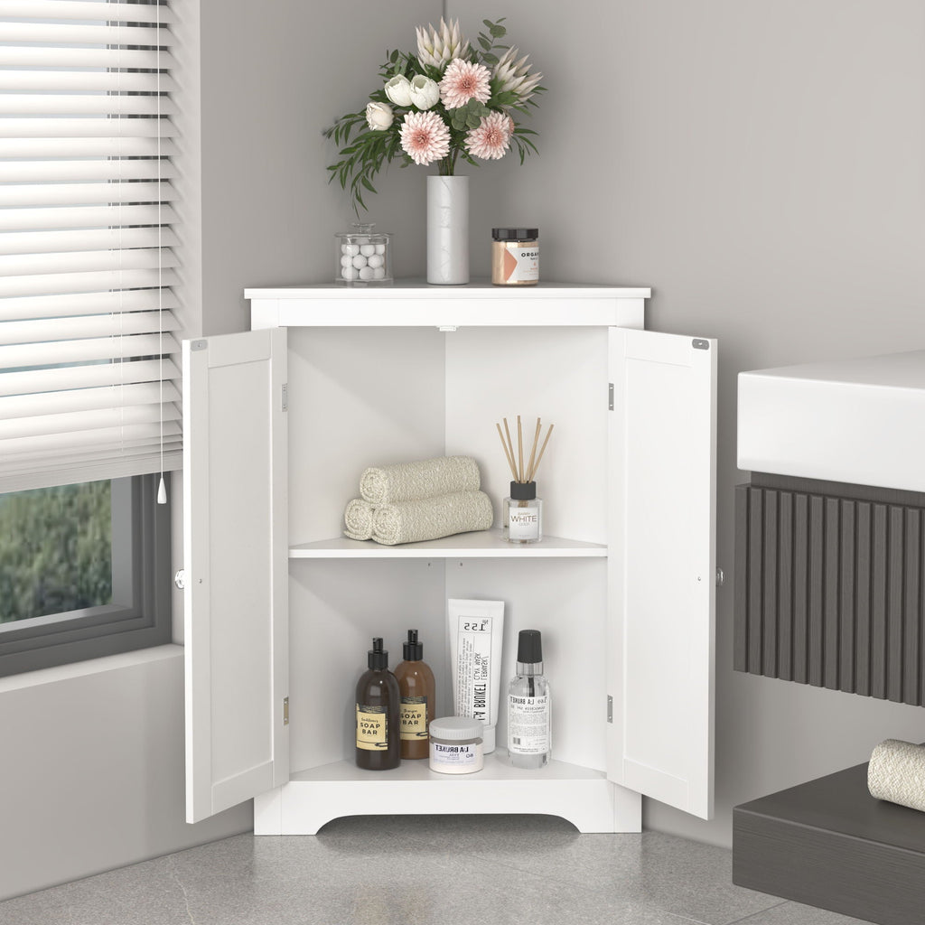 White Corner Cabinet with 2 Doors & Adjustable Shelf