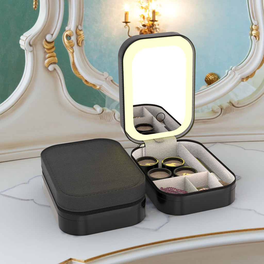 Portable Makeup Bag with Rechargeable LED Mirror