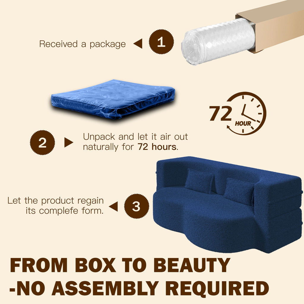 Modern Floor Sleeper Sofa Bed with 2 Pillows - Convertible Twin Size Folding Futon