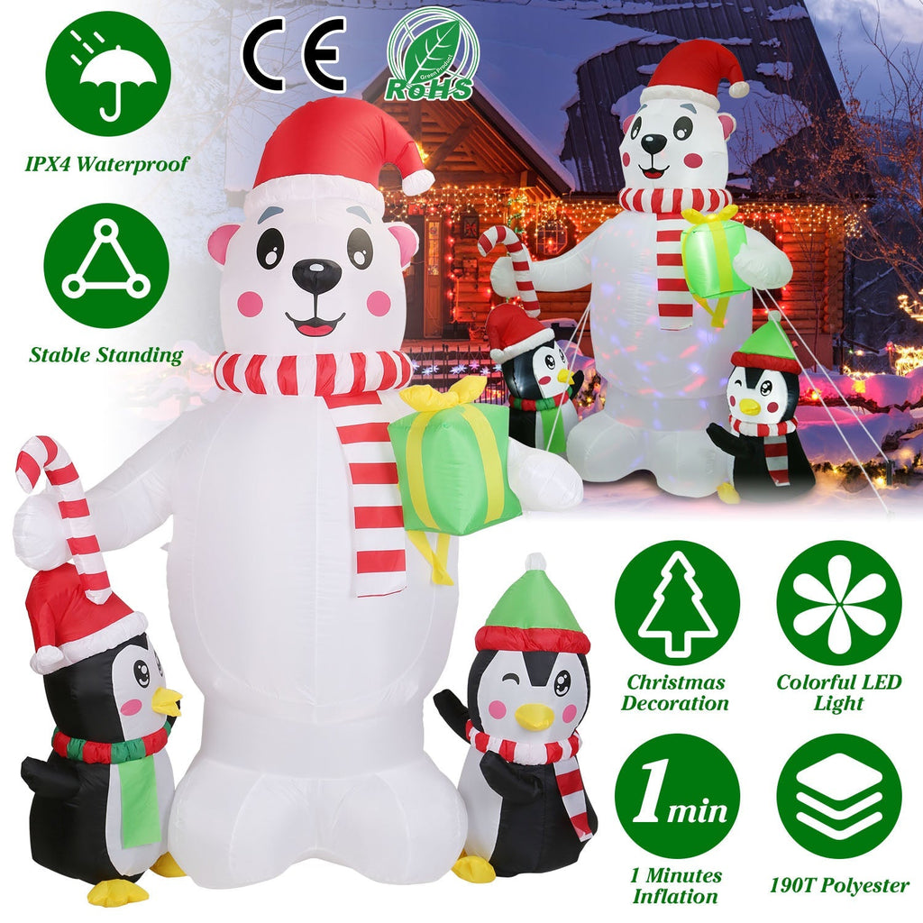 Polar Bear & Penguin Christmas Inflatable, 5.9 ft