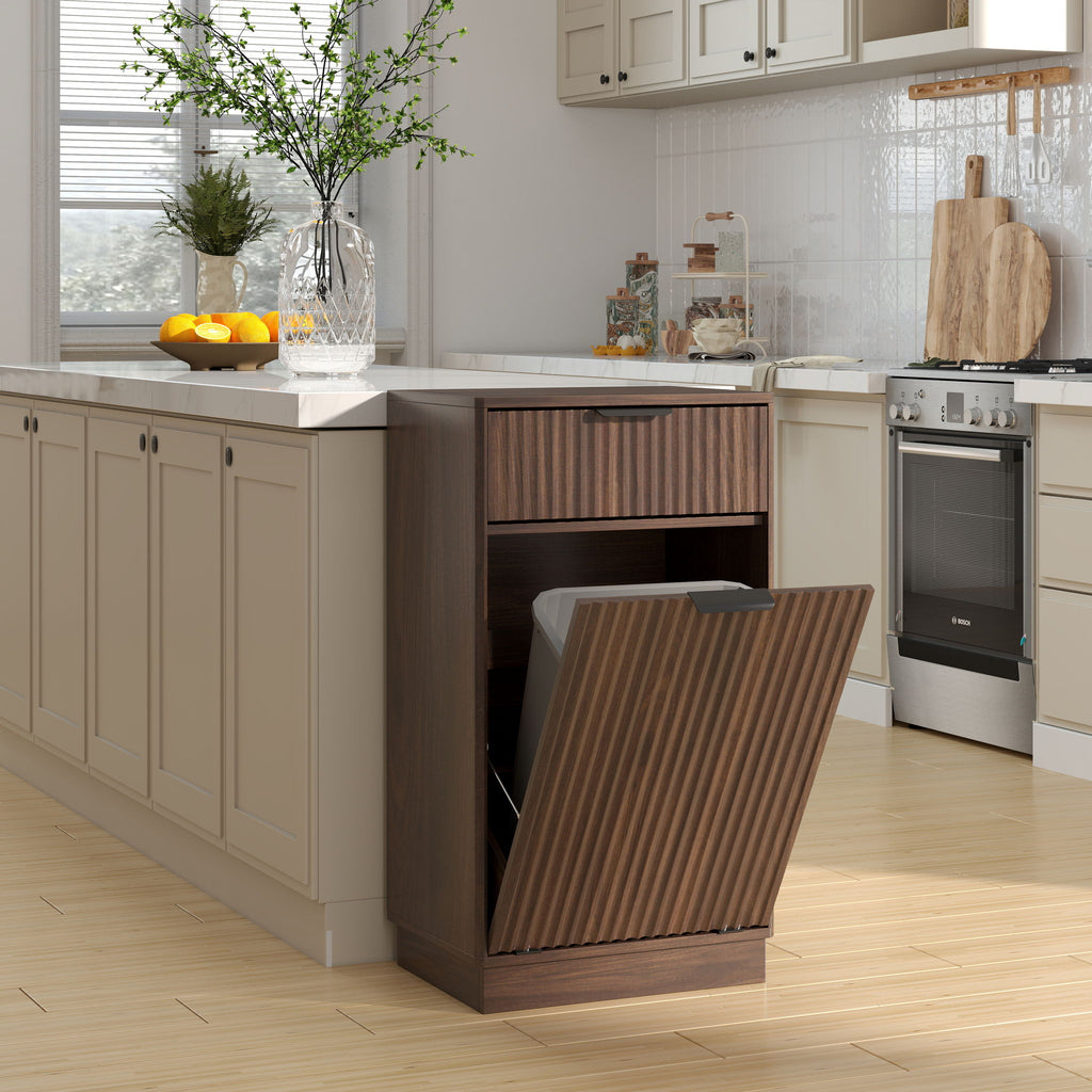 Tilt-Out Trash Cabinet with Wave-Textured Drawer