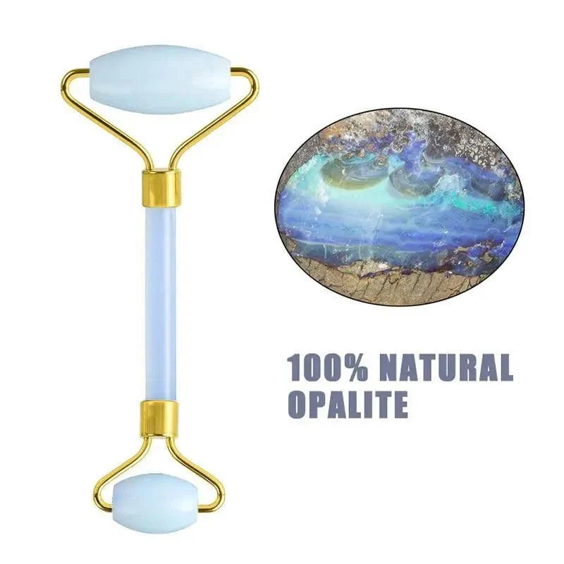 100% Natural Opal Clear Blue Roller Guasha Set - Massage Beauty Tools for Skin Firming Natural Glow and Stress Relief