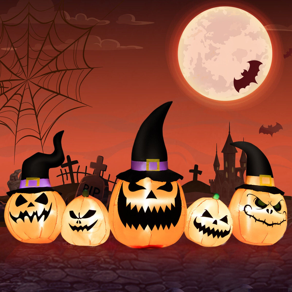 8-ft Light-Up Pumpkin Family Inflatable
