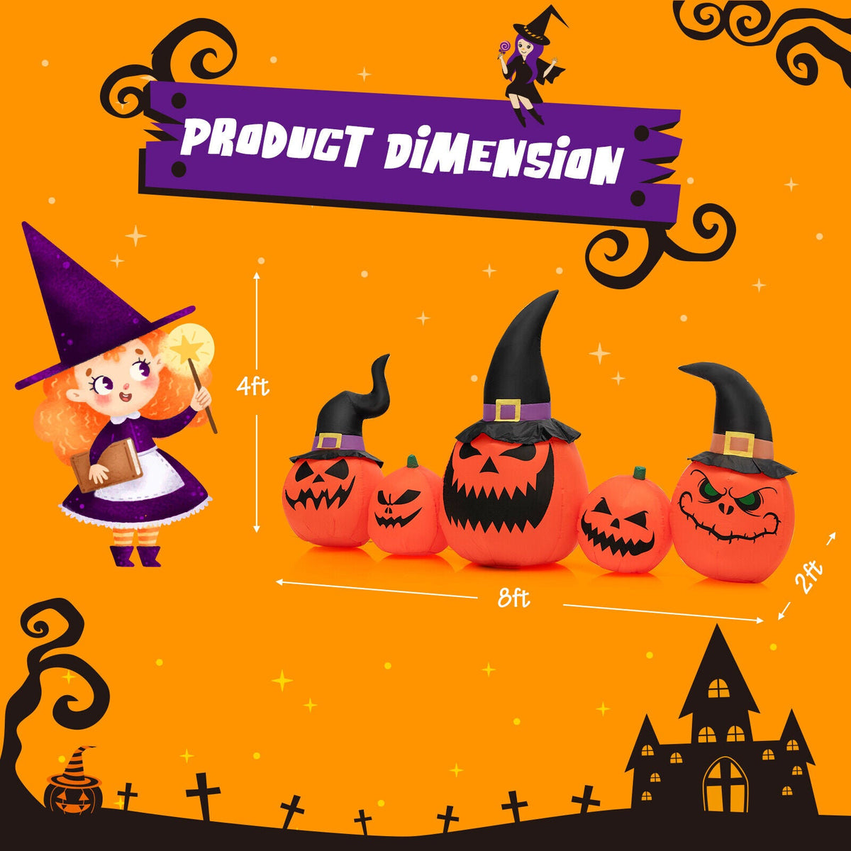 8-ft Light-Up Pumpkin Family Inflatable