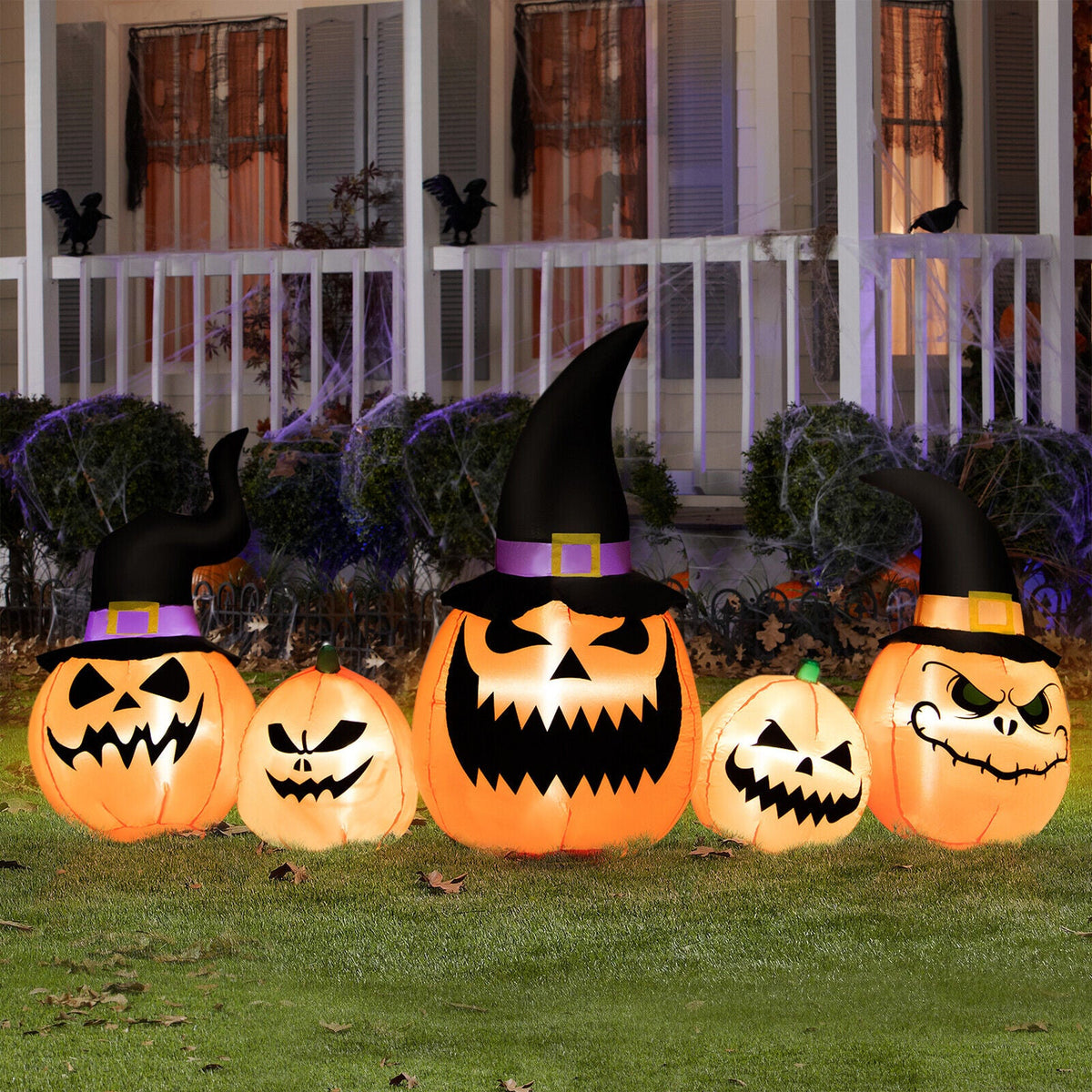 8-ft Light-Up Pumpkin Family Inflatable