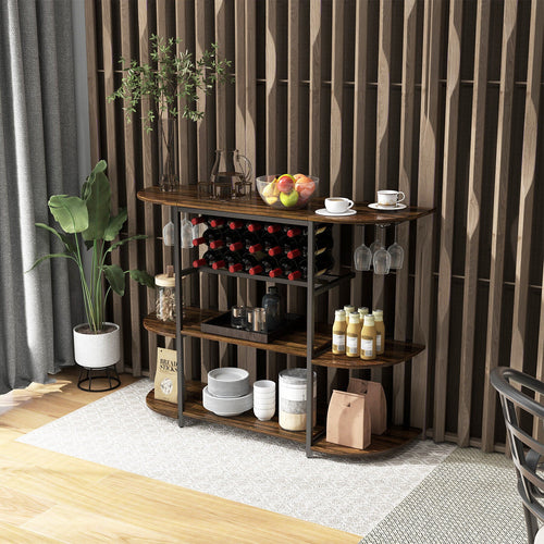 47-Inch Wine Rack Table with Glass Holder & Shelves