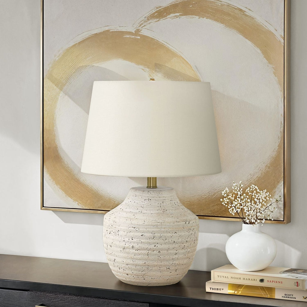 Cream Concrete Table Lamp with Linen Shade