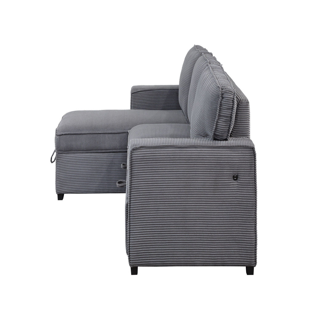 Dark Gray Pull-Out Sleeper Sectional with Cup Holders
