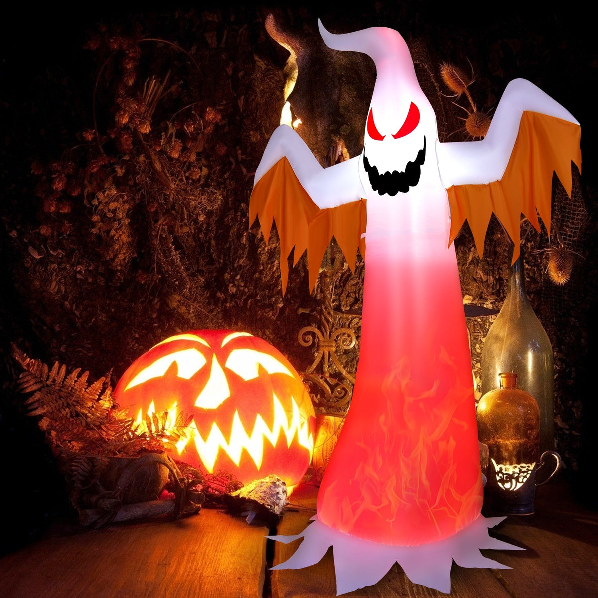 8-ft Halloween Ghost Inflatable with Flame-Effect LEDs