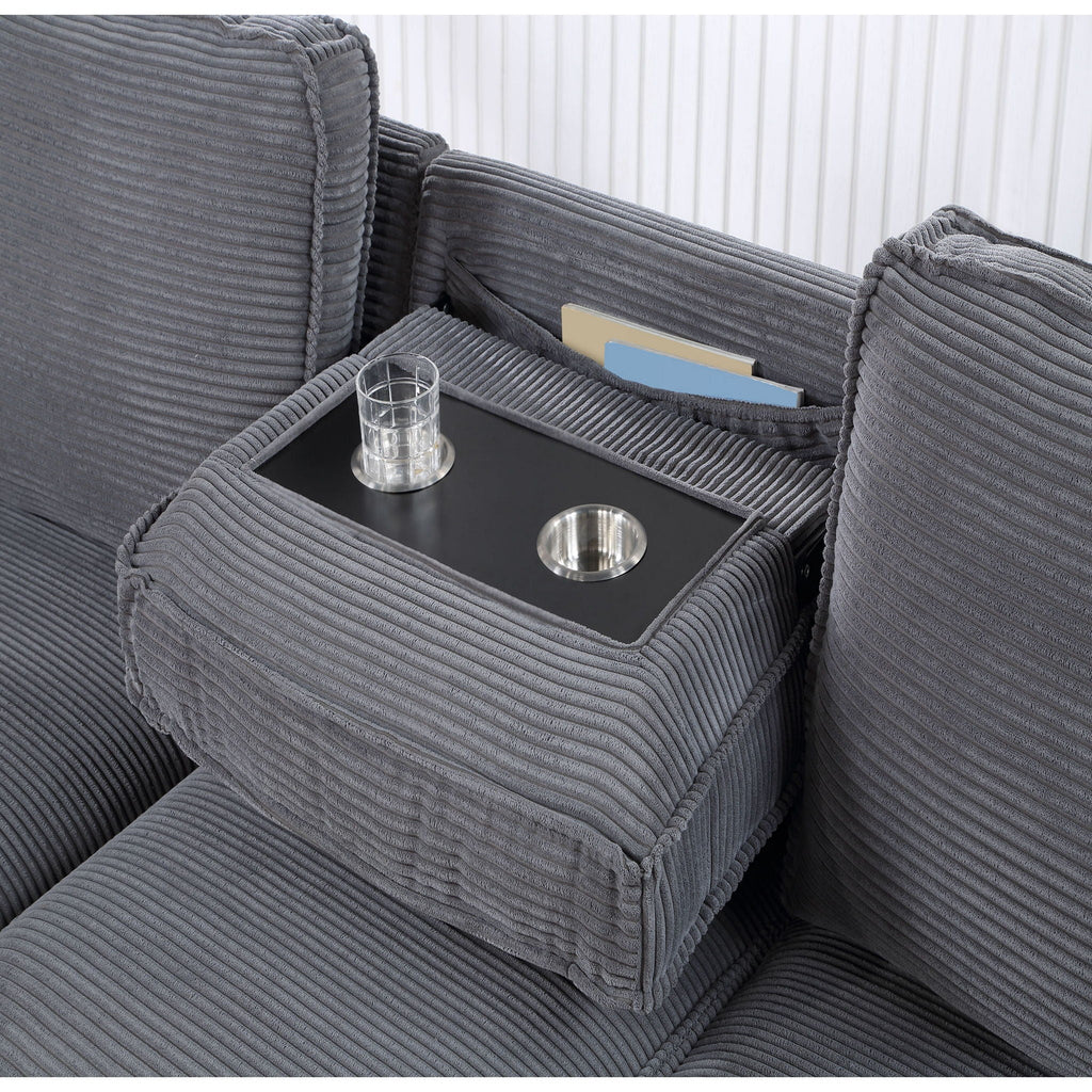 Dark Gray Pull-Out Sleeper Sectional with Cup Holders