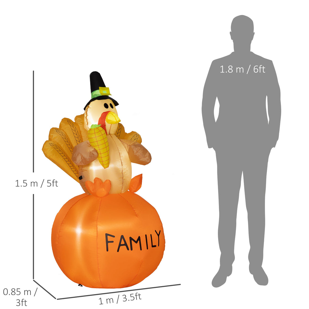 HOMCOM Light-Up Thanksgiving Turkey Inflatable, 4.9 ft