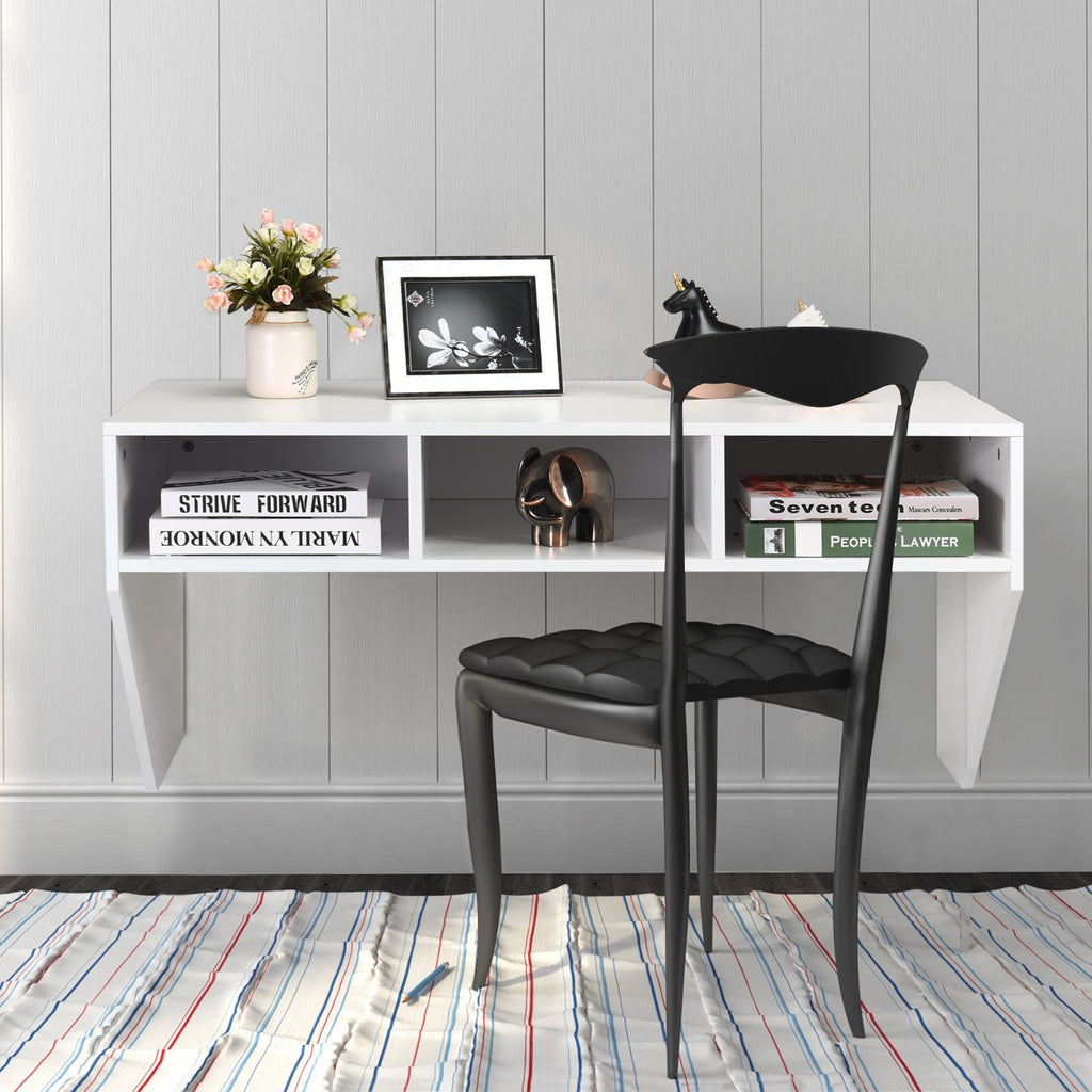 Wall-Mounted Floating Desk with Storage Shelf – White
