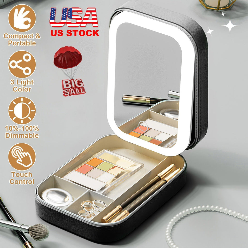 Portable Makeup Bag with Rechargeable LED Mirror