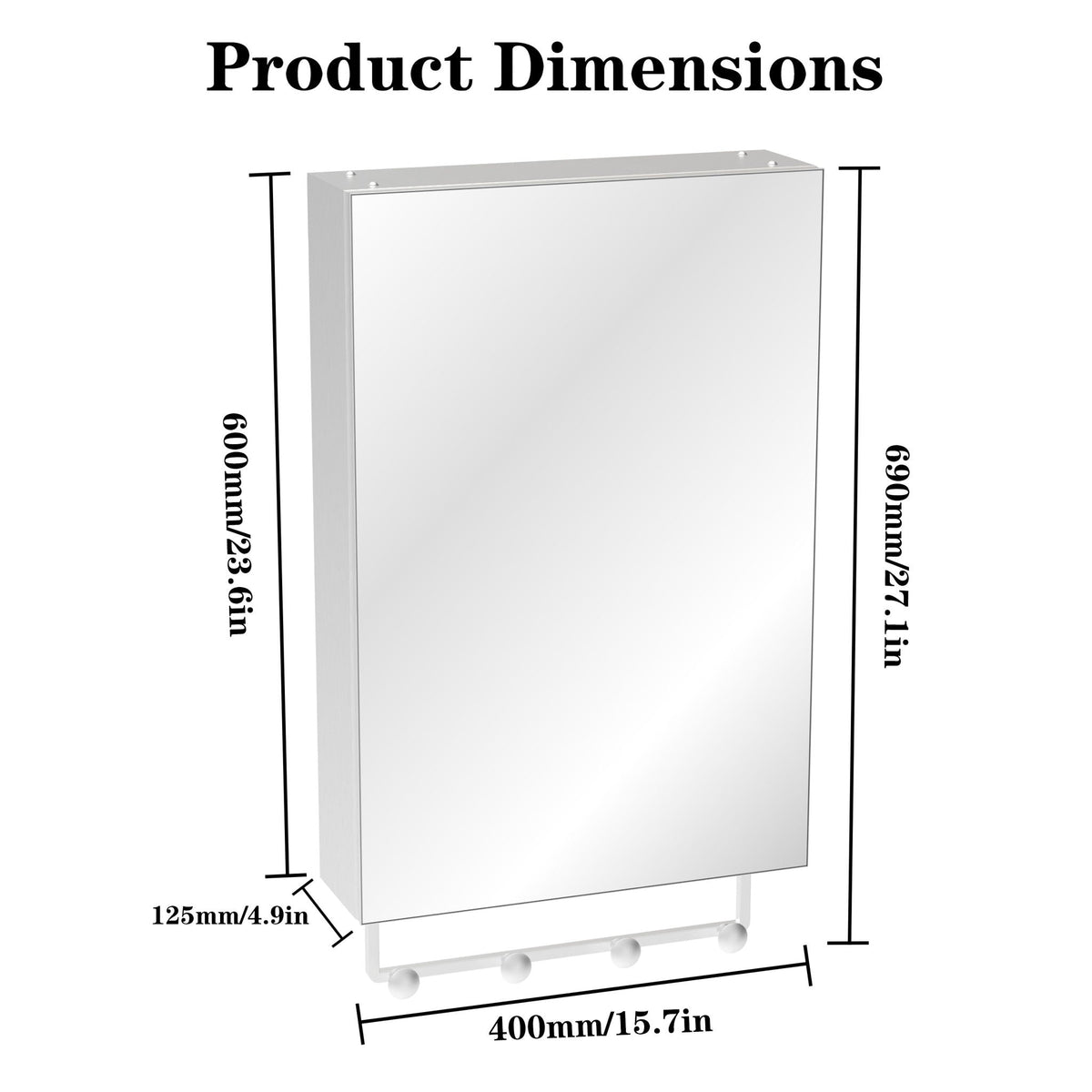 Silver Mirrored Medicine Cabinet with Adjustable Shelves