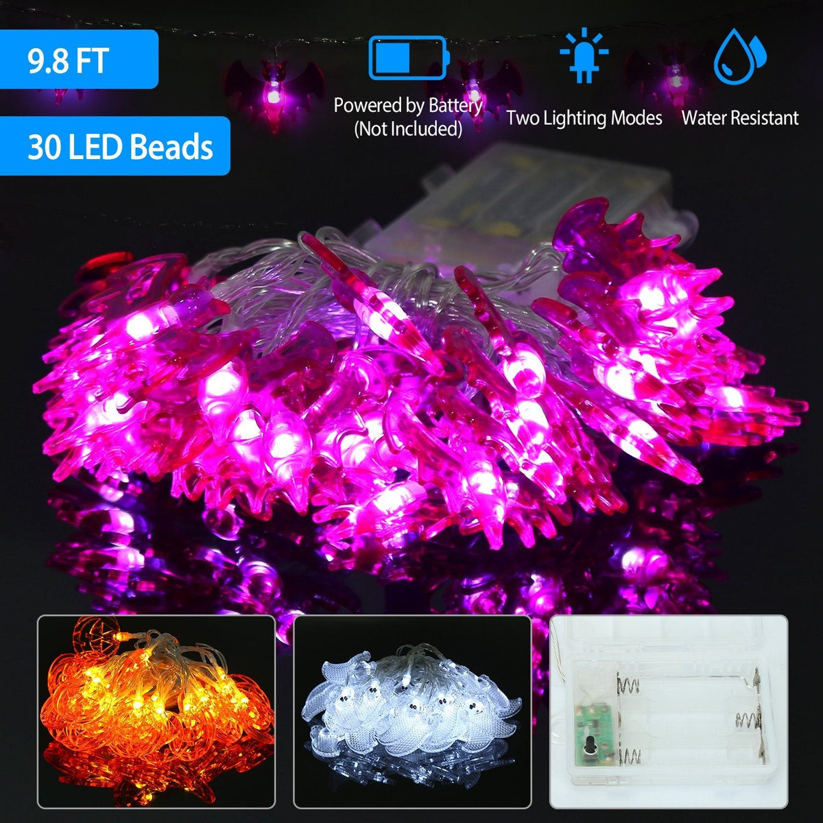 Halloween Pumpkin String Lights, 30 LEDs, 9.8 ft