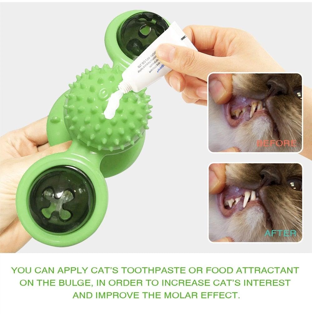 Interactive Cat Windmill Toy with Grooming Brush