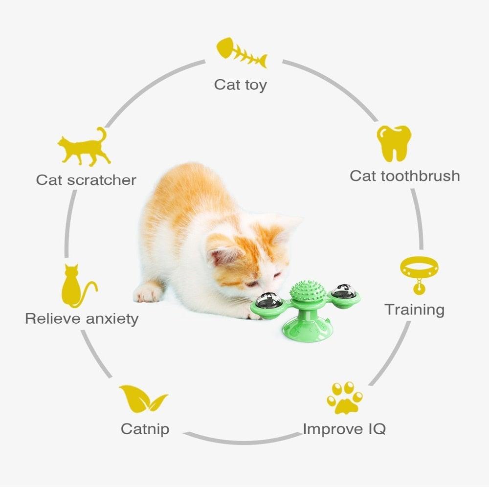 Interactive Cat Windmill Toy with Grooming Brush