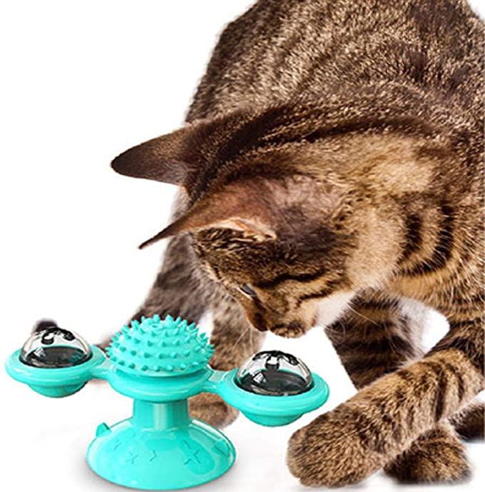 Interactive Cat Windmill Toy with Grooming Brush
