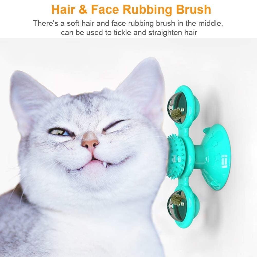 Interactive Cat Windmill Toy with Grooming Brush