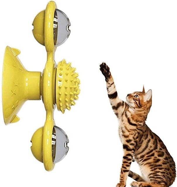 Interactive Cat Windmill Toy with Grooming Brush