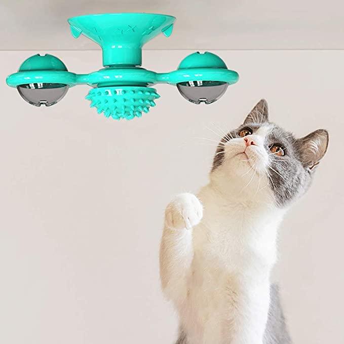 Interactive Cat Windmill Toy with Grooming Brush