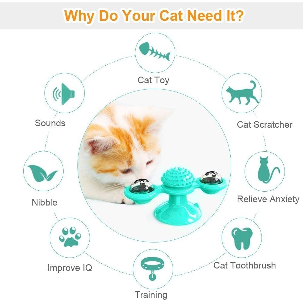 Interactive Cat Windmill Toy with Grooming Brush
