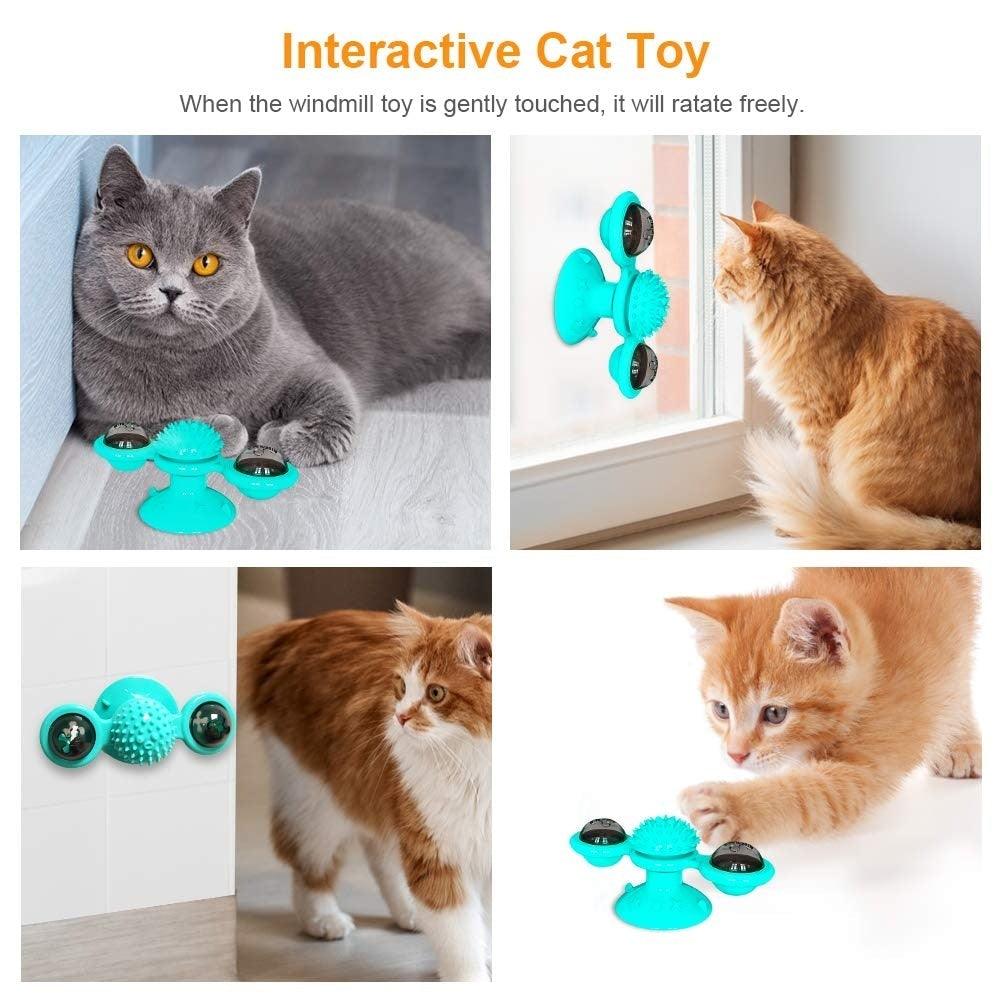 Interactive Cat Windmill Toy with Grooming Brush
