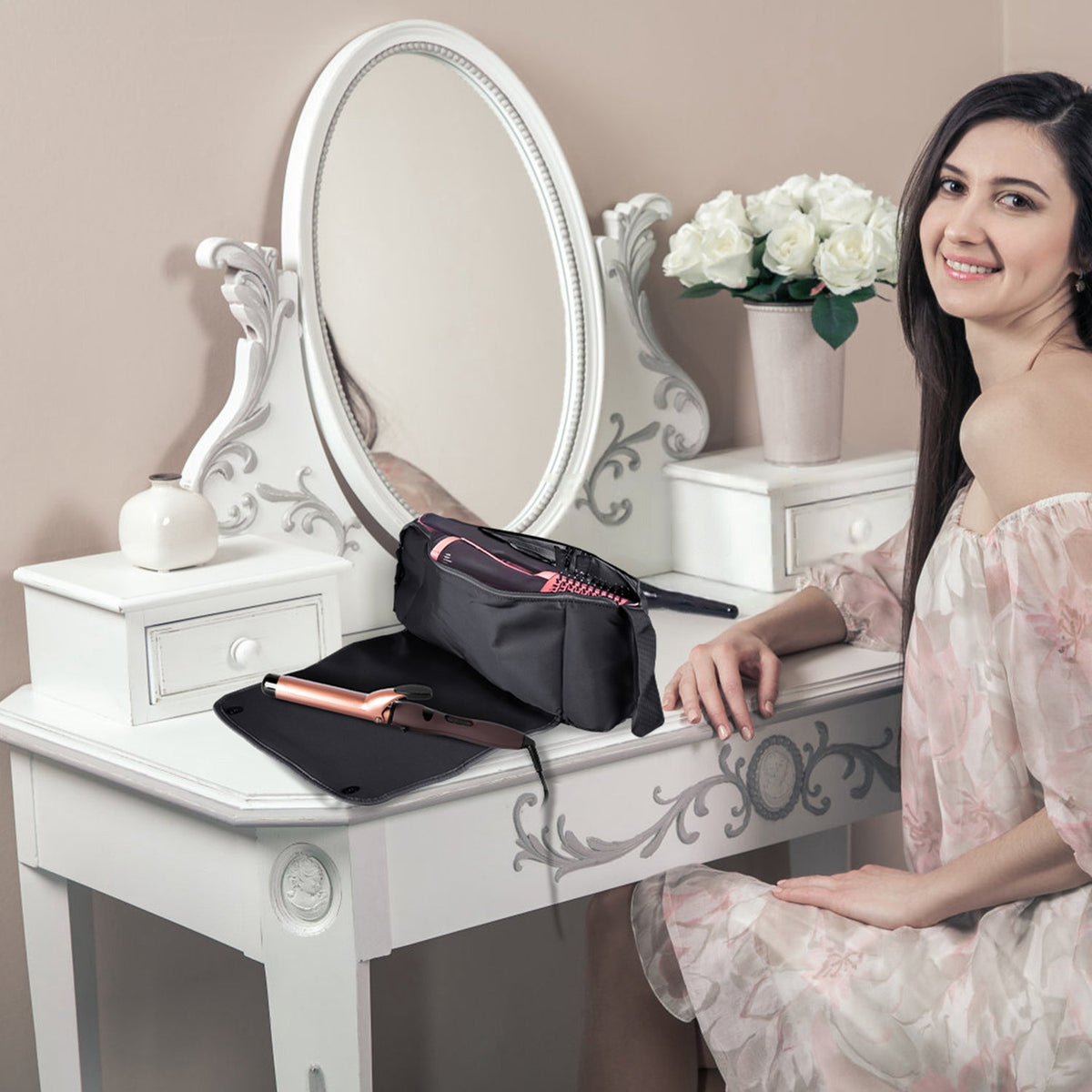 2-in-1 Hair Tool Travel Bag & Heat-Resistant Mat