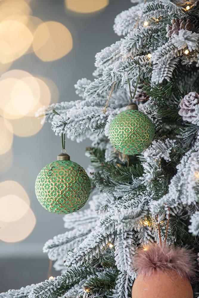 Green Glass Christmas Ball Ornaments — Set of 12