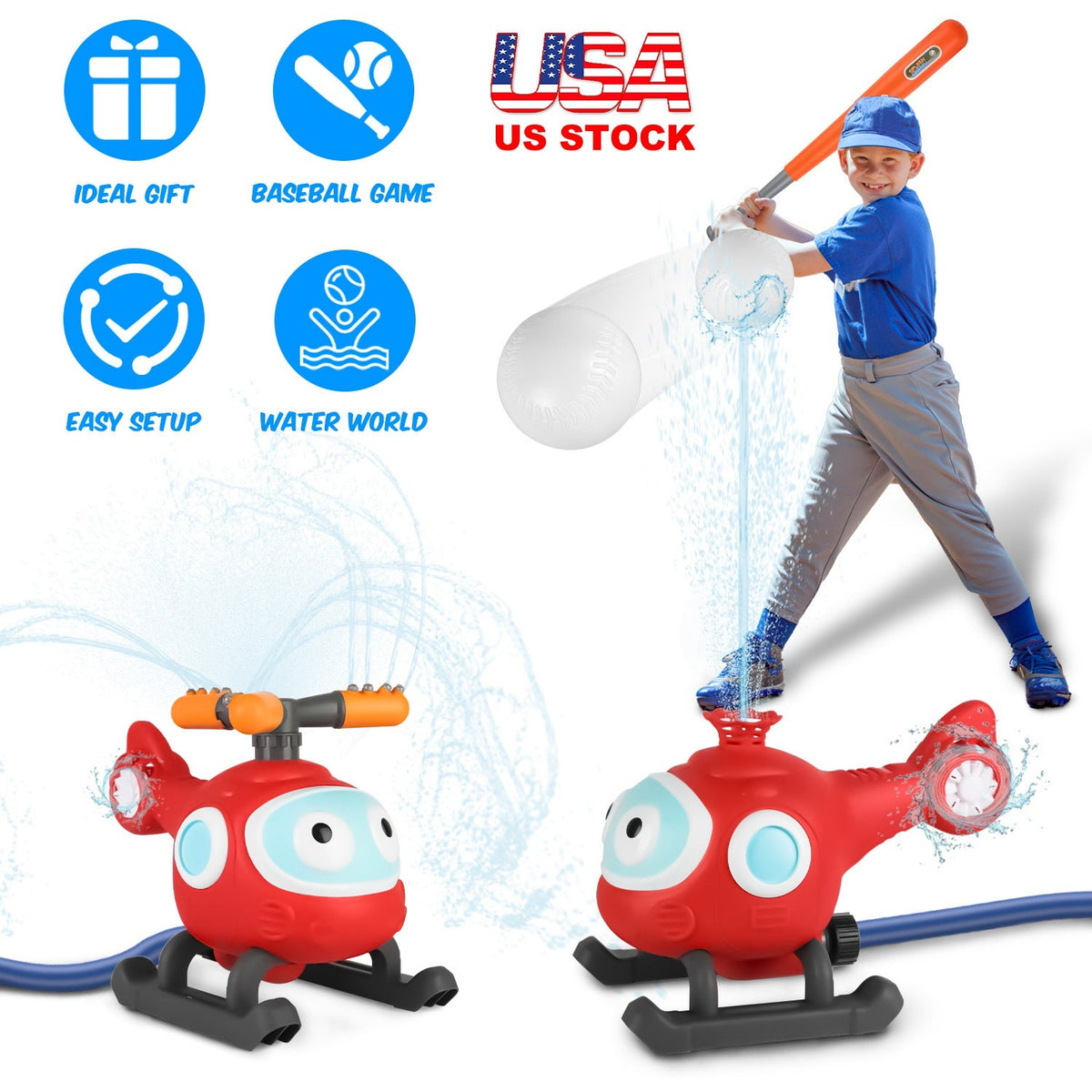 2-in-1 Rotating Water Sprinkler & Baseball Toy