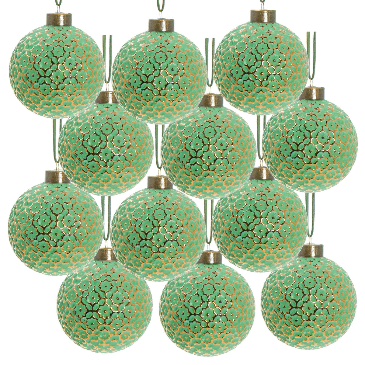 Green Glass Christmas Ball Ornaments with Elegant Finish - Set of 12