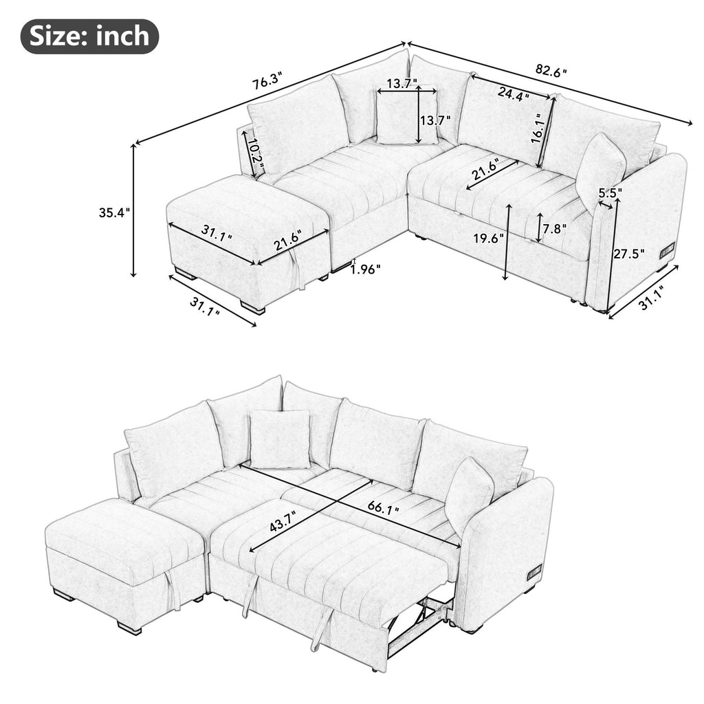 L-Shaped Sectional Pull Out Sofa Bed