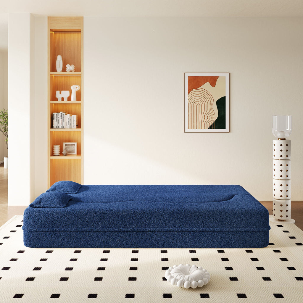 Modern Floor Sleeper Sofa Bed with 2 Pillows - Convertible Twin Size Folding Futon