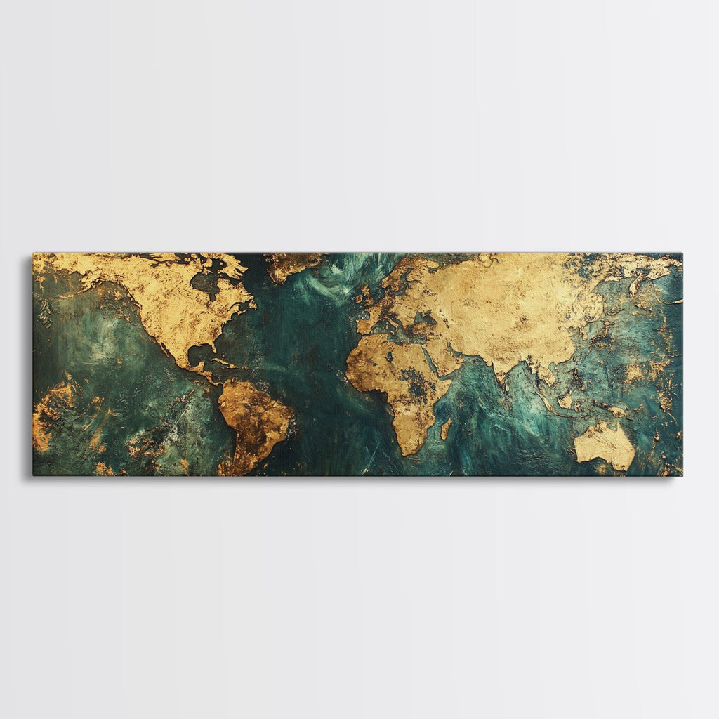 Gold World Map Framed Canvas Print