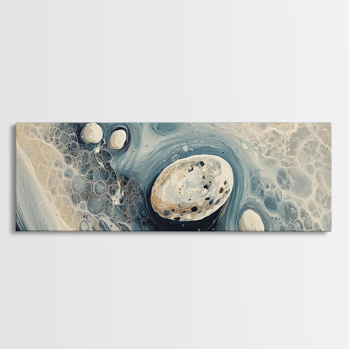 Fluid Abstract Pebbles Framed Canvas Print Modern Wall Art Contemporary Blue Grey Home Decor Minimalist Office Wall Art