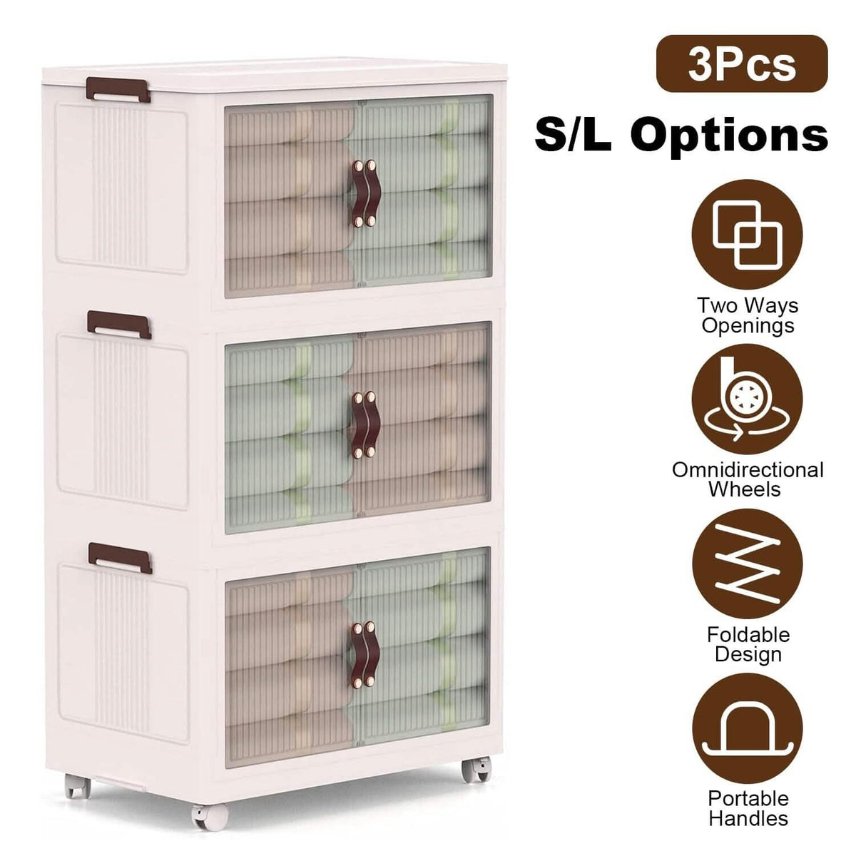 3-Piece Foldable Storage Bin Set with Front Doors