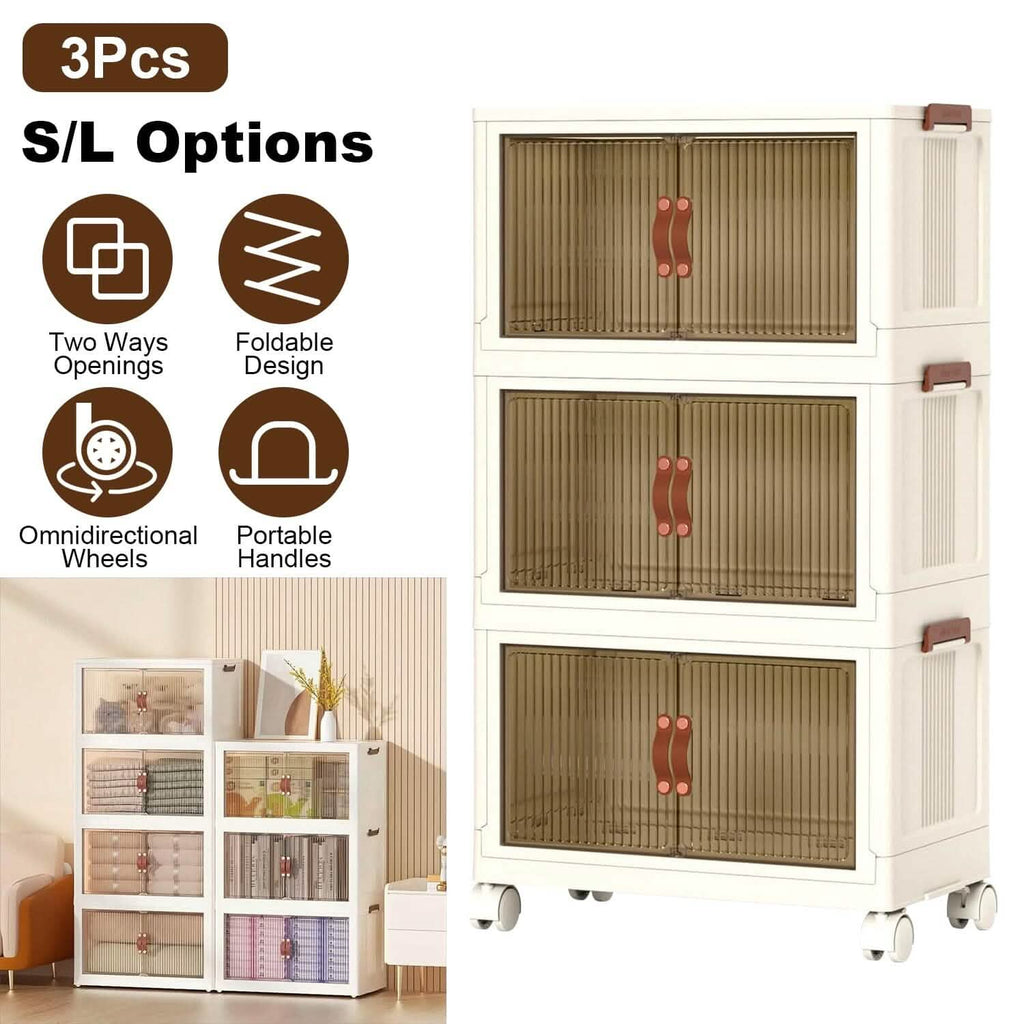 3-Piece Foldable Storage Bin Set with Front Doors