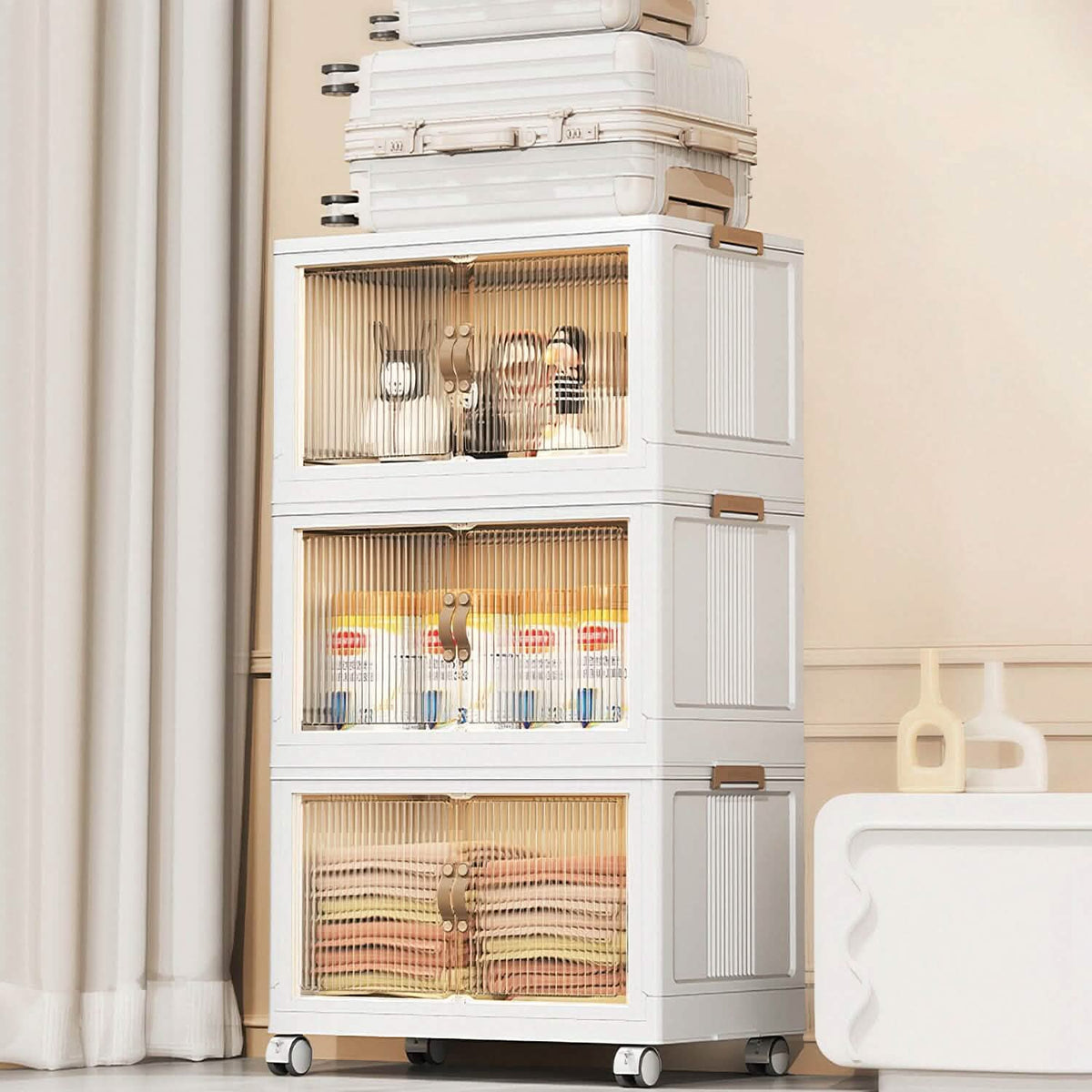 3-Piece Foldable Storage Bin Set with Front Doors
