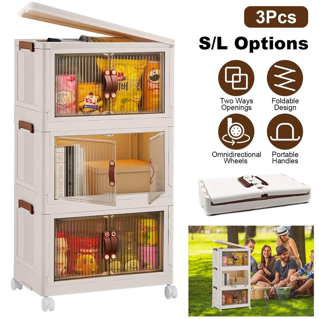3-Piece Foldable Storage Bin Set with Front Doors