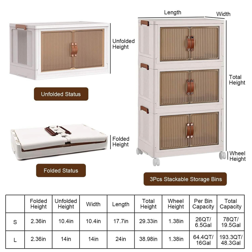 3-Piece Foldable Storage Bin Set with Front Doors