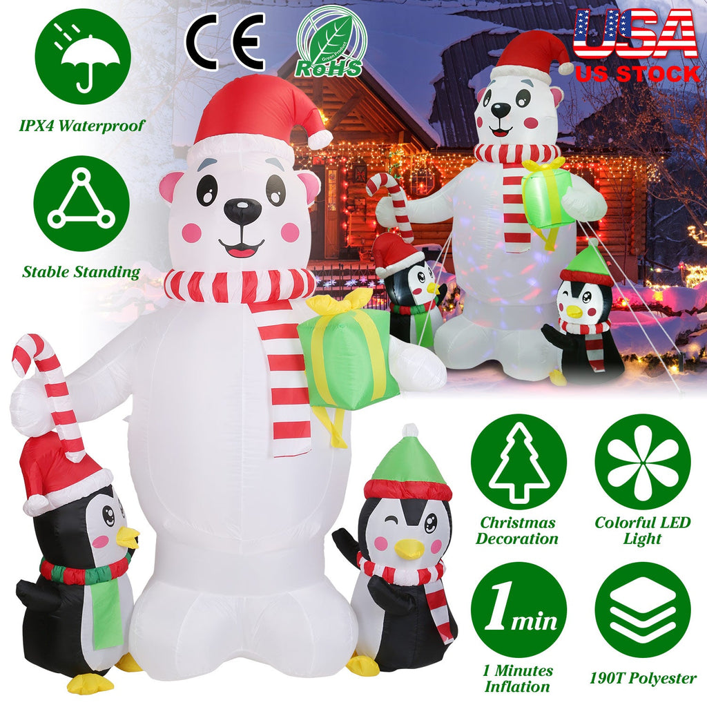 Polar Bear & Penguin Christmas Inflatable, 5.9 ft